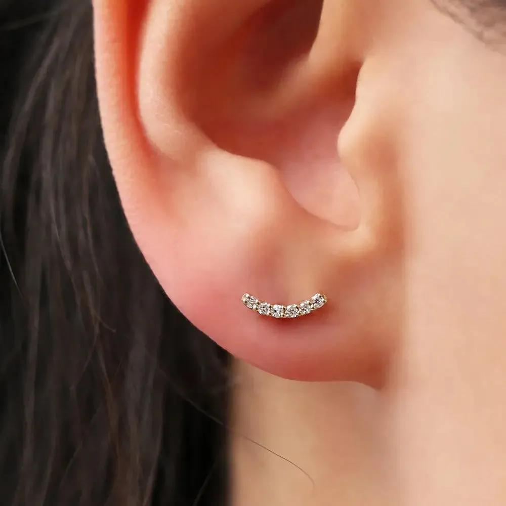 0.10CTW Diamond Curved Bar Stud Earrings