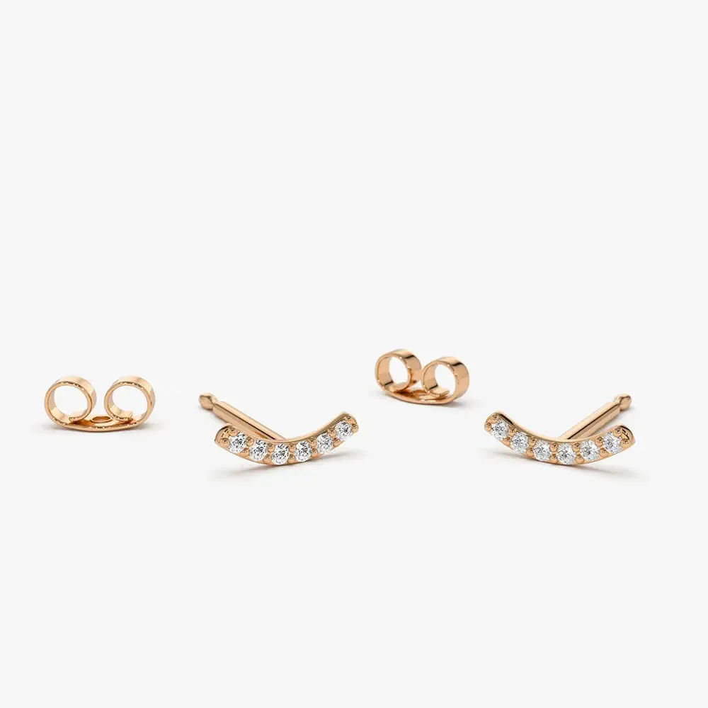 0.10CTW Diamond Curved Bar Stud Earrings