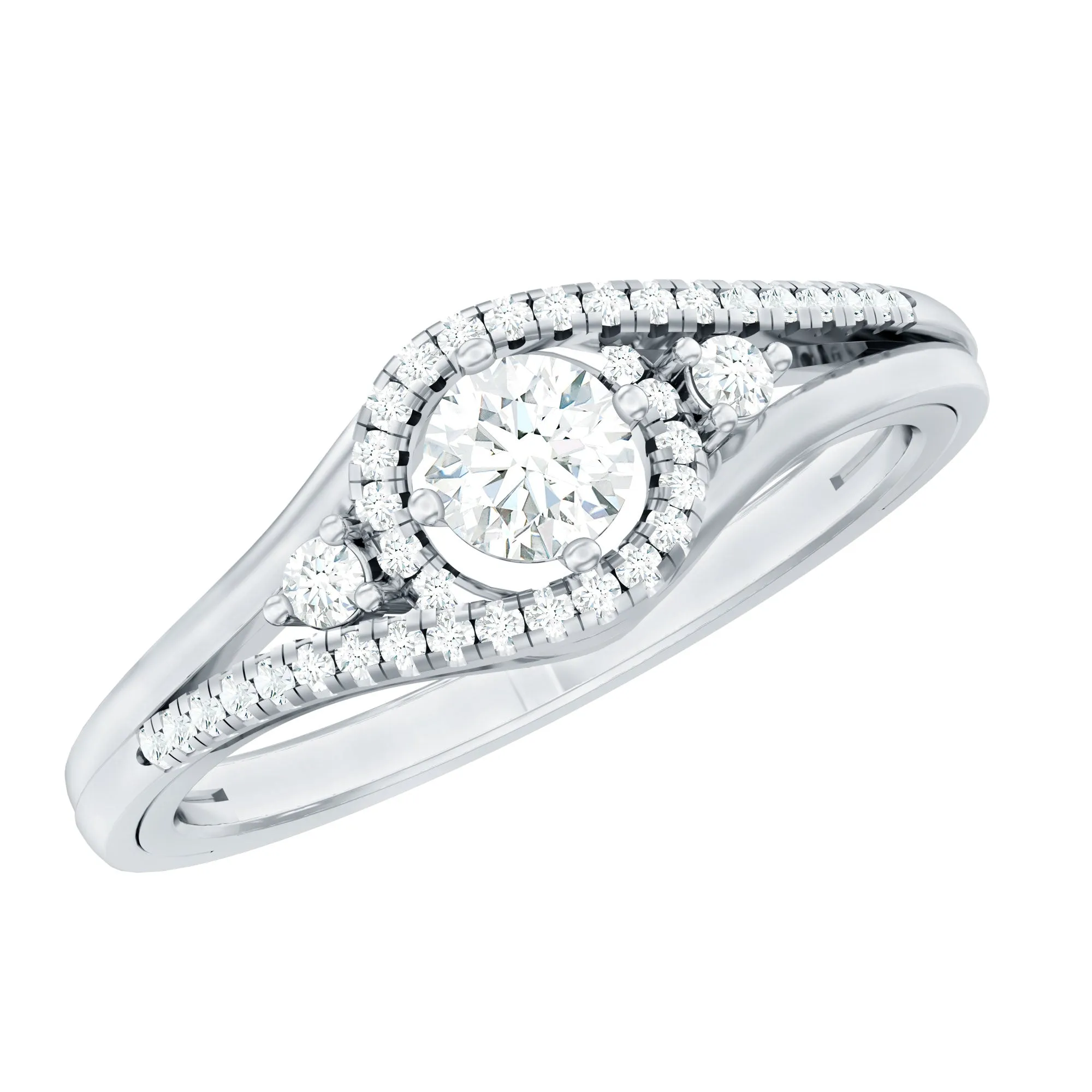 0.50 CT Round Diamond Classic Engagement Ring in Spit Shank