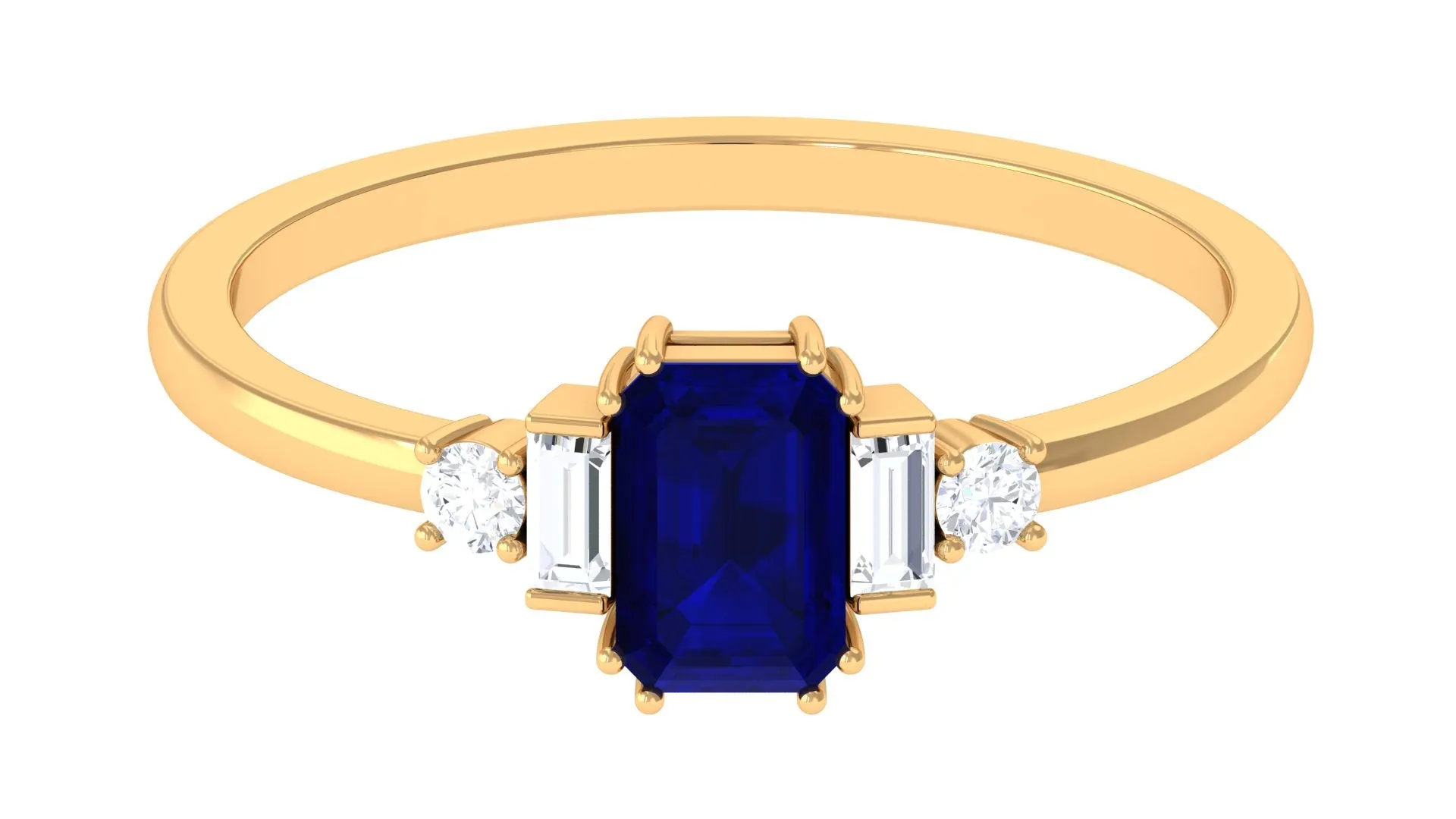 1 CT Minimal Blue Sapphire Solitaire Ring with Moissanite