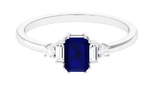 1 CT Minimal Blue Sapphire Solitaire Ring with Moissanite