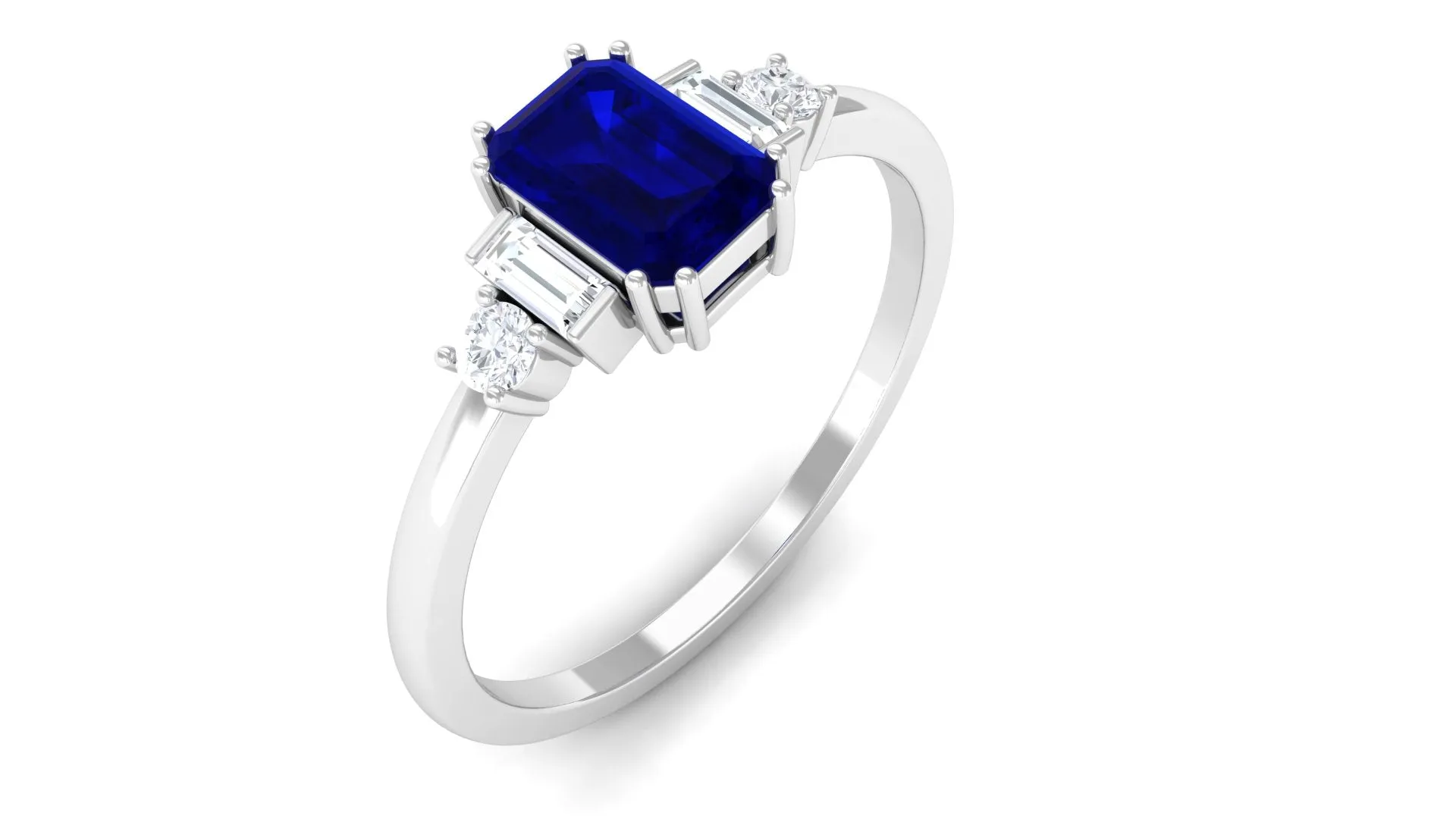 1 CT Minimal Blue Sapphire Solitaire Ring with Moissanite