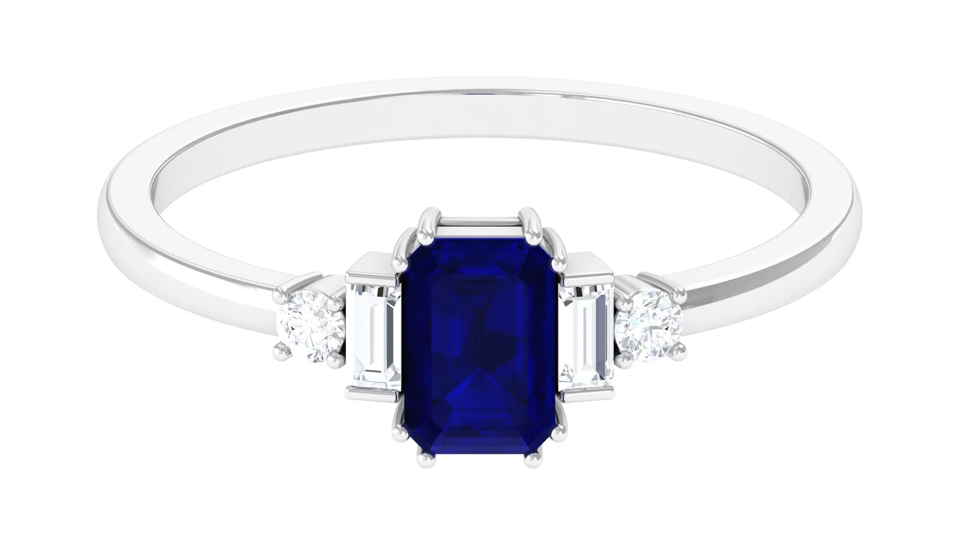 1 CT Minimal Blue Sapphire Solitaire Ring with Moissanite