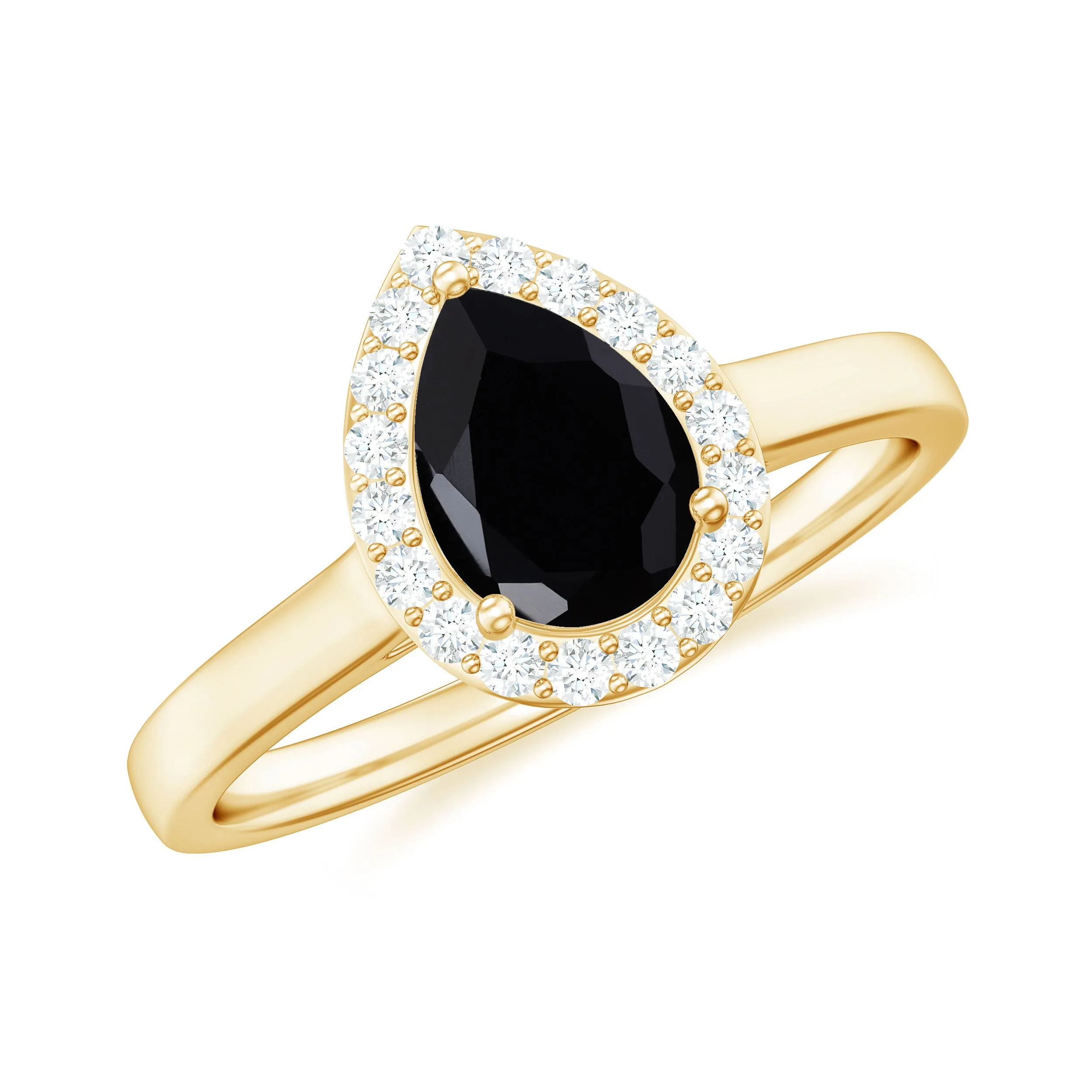 1 CT Teardrop Black Diamond Ring with Diamond Accent