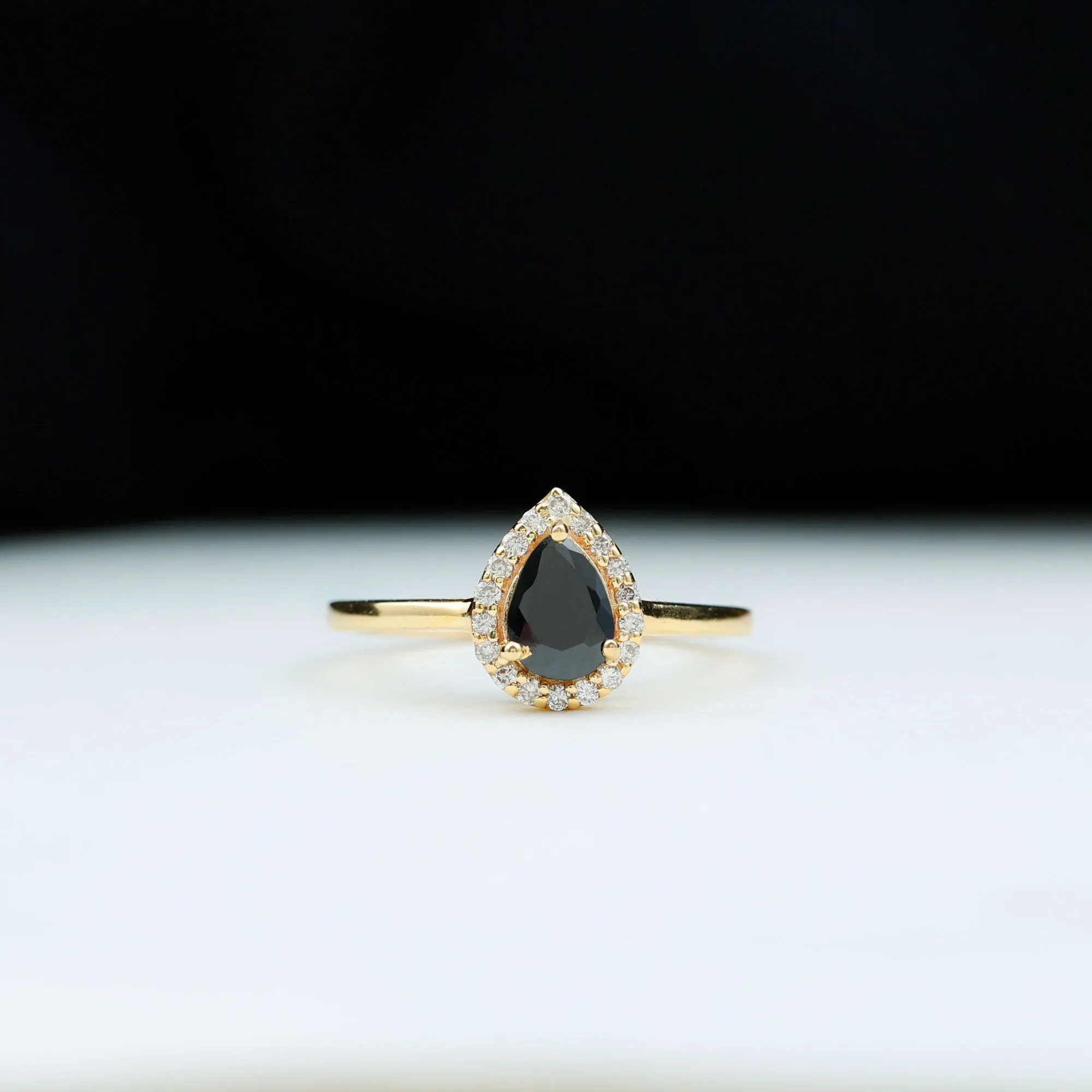 1 CT Teardrop Black Diamond Ring with Diamond Accent