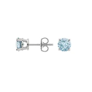 10k White Gold Plated 1/2 Ct Round Created Aquamarine Stud Earrings