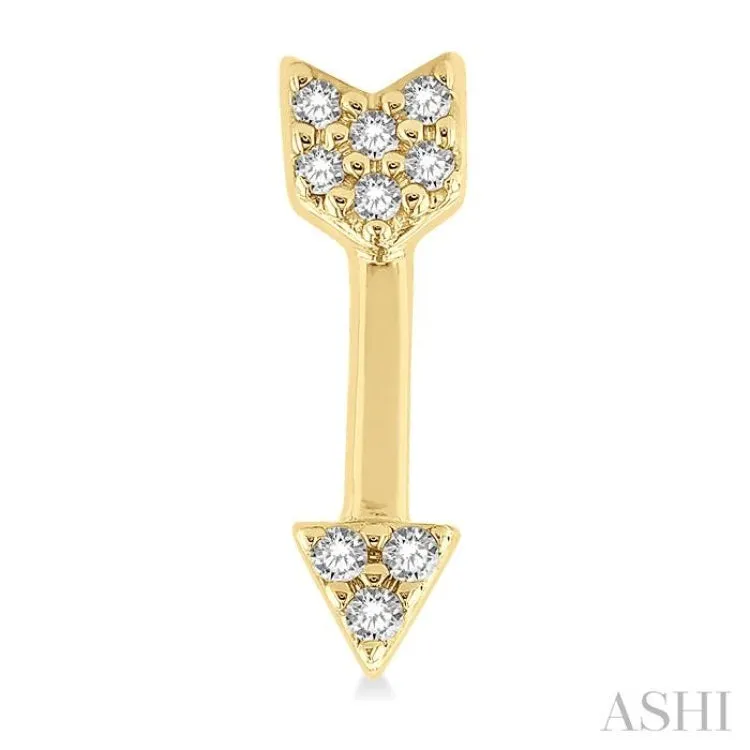 1/20 ctw Petite Arrow Round Cut Diamond Fashion Stud Earring in 10K Yellow Gold