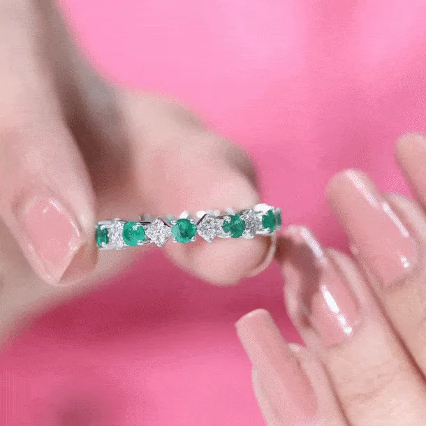 1.25 CT Natural Emerald and Diamond Eternity Band Ring