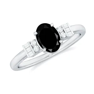 1.25 CT Oval Shape Black Diamond Engagement Ring with Diamond