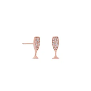 14 Karat Rose Gold Plated CZ Champagne Glass Stud Earrings