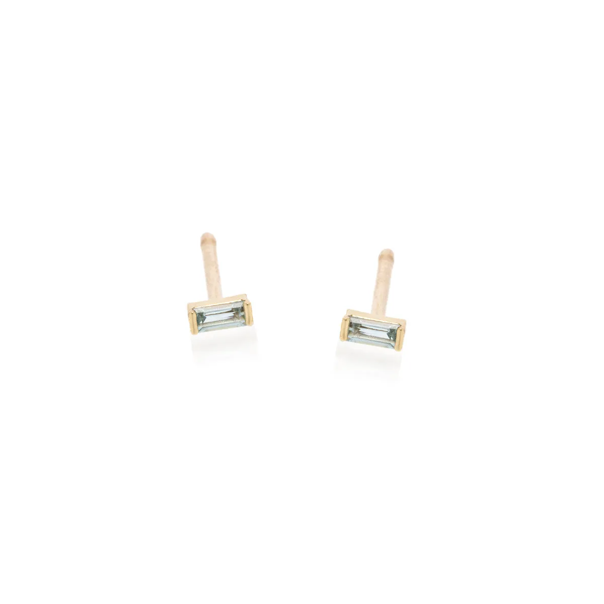 14k Aquamarine Baguette Studs | March Birthstone