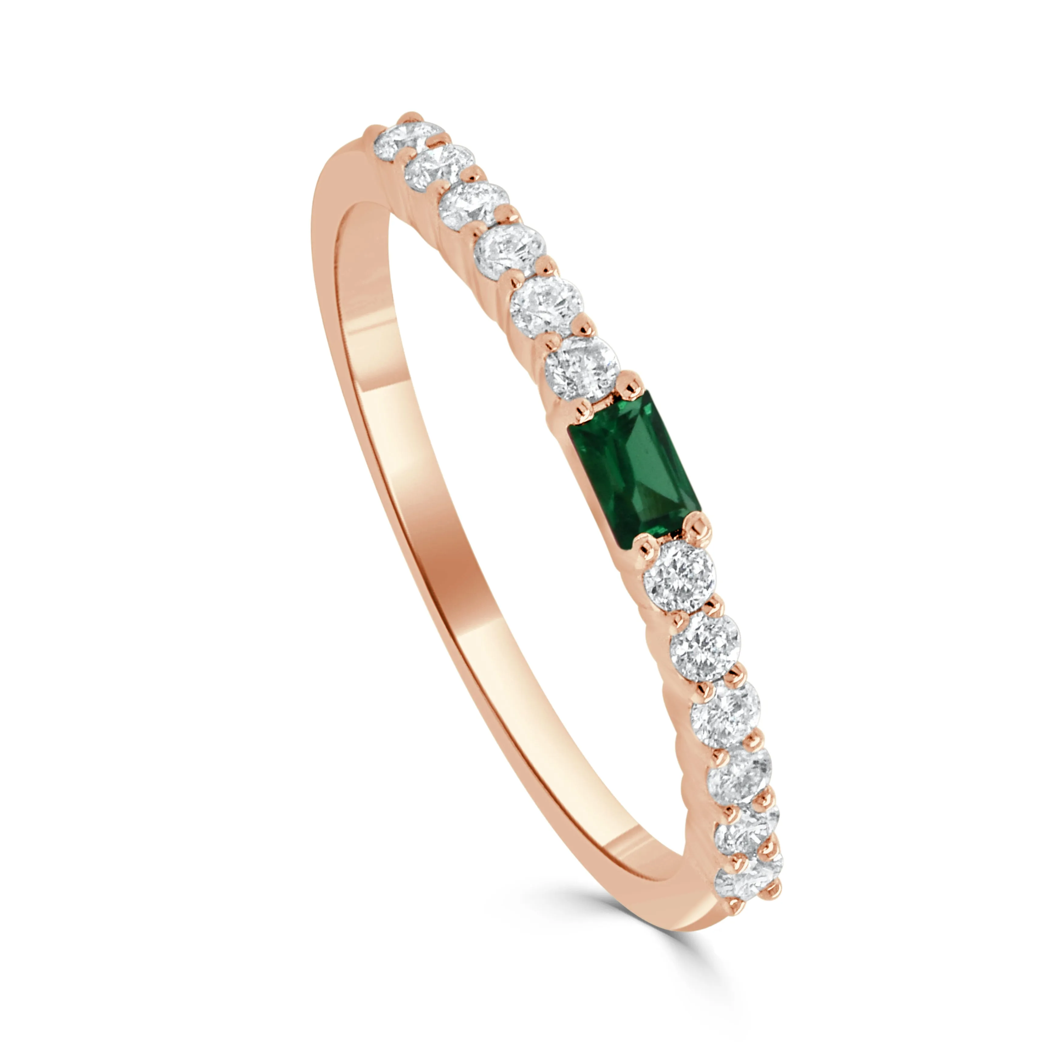 14K Gold Diamond & Emerald Baguette Ring