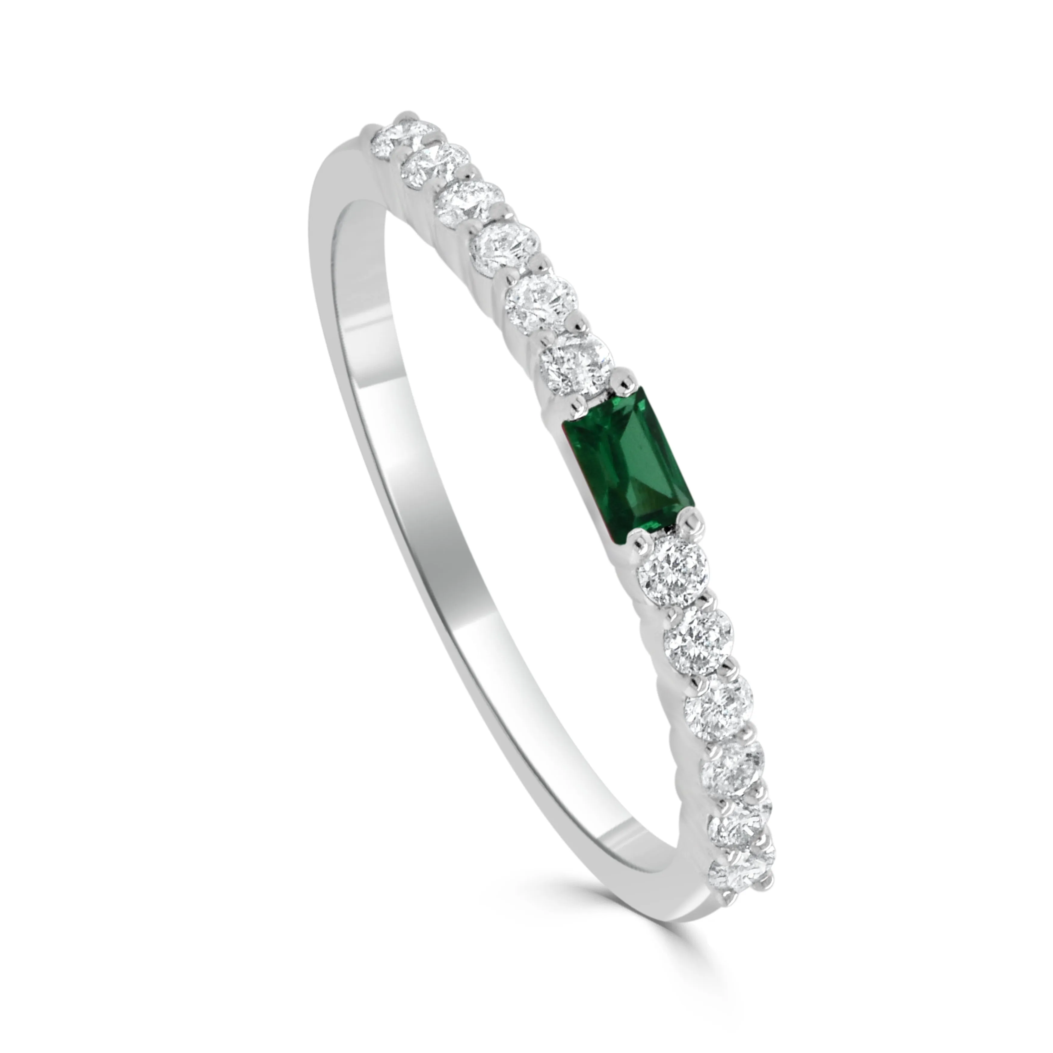 14K Gold Diamond & Emerald Baguette Ring