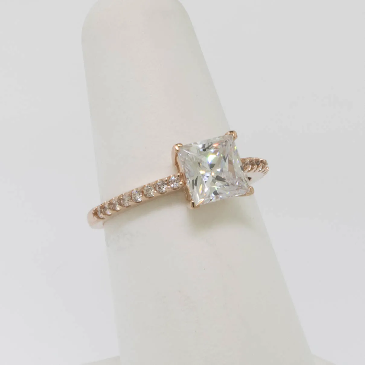 14K Rose Gold Princess-Cut Cubic Zirconia Ring Size 6.5 Preowned Jewelry