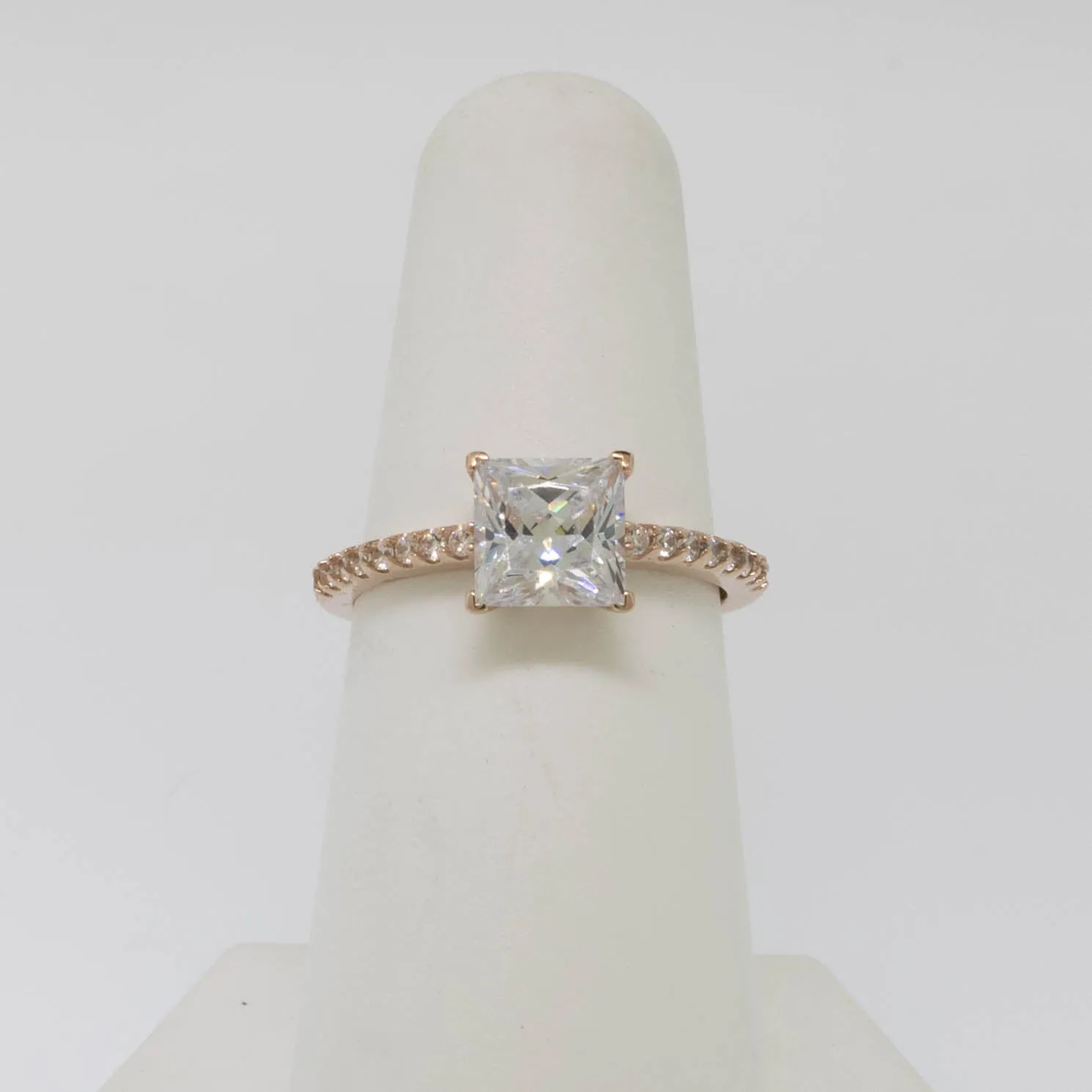 14K Rose Gold Princess-Cut Cubic Zirconia Ring Size 6.5 Preowned Jewelry