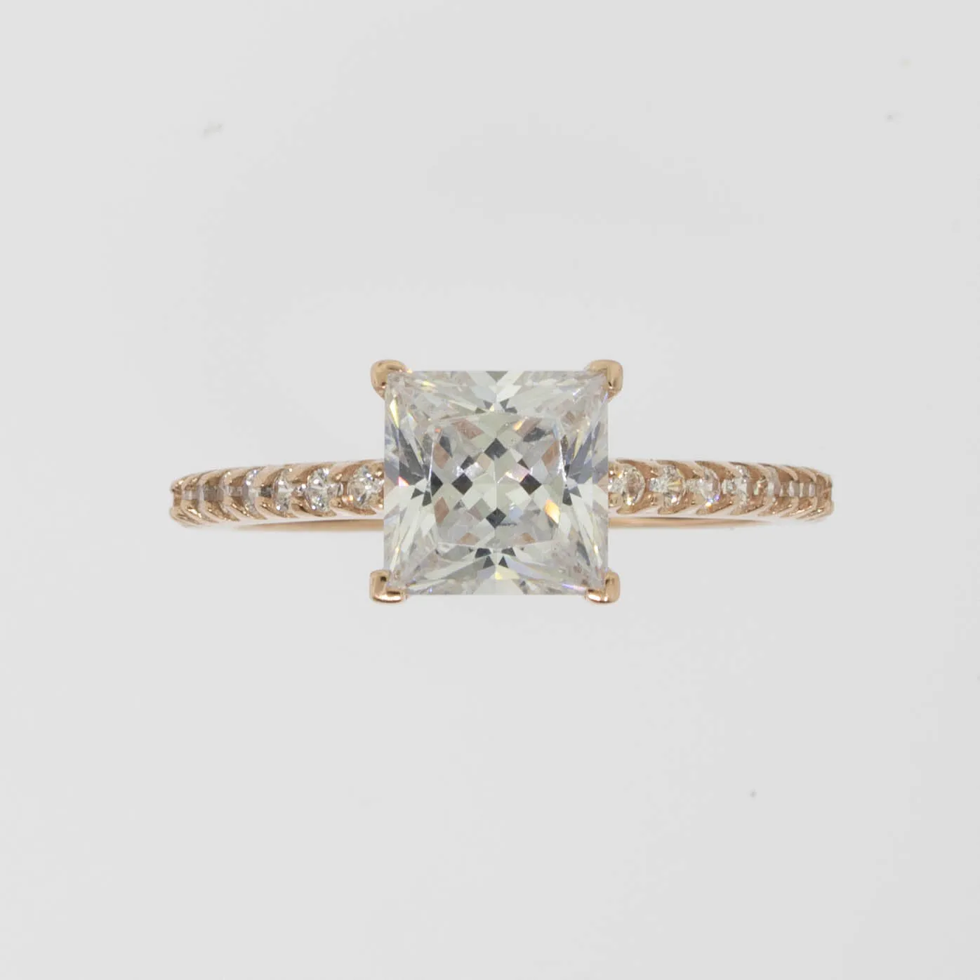 14K Rose Gold Princess-Cut Cubic Zirconia Ring Size 6.5 Preowned Jewelry