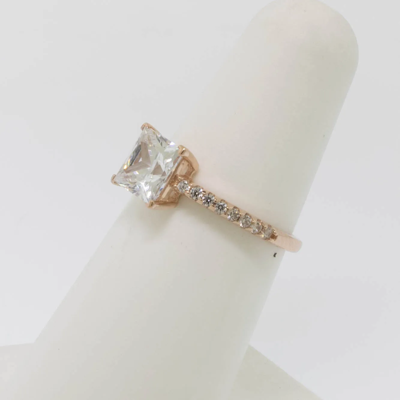 14K Rose Gold Princess-Cut Cubic Zirconia Ring Size 6.5 Preowned Jewelry