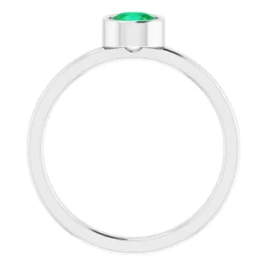 14K White 5 mm Lab-Grown Emerald Ring