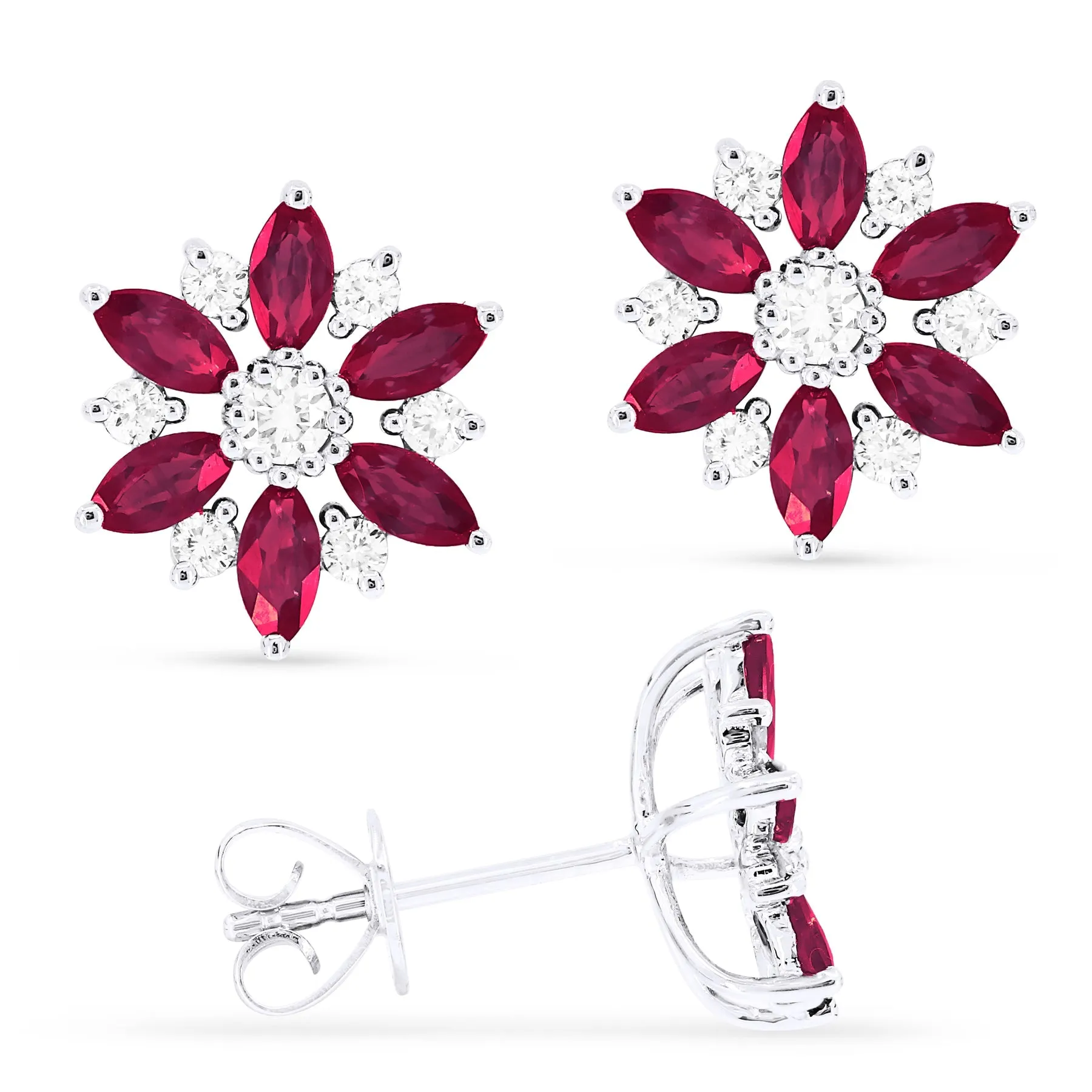 14k White Gold 1.01Ct Ruby, 0.42Ct Diamond Earring