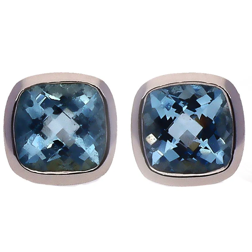 14K White Gold & Aquamarine Stud Earrings