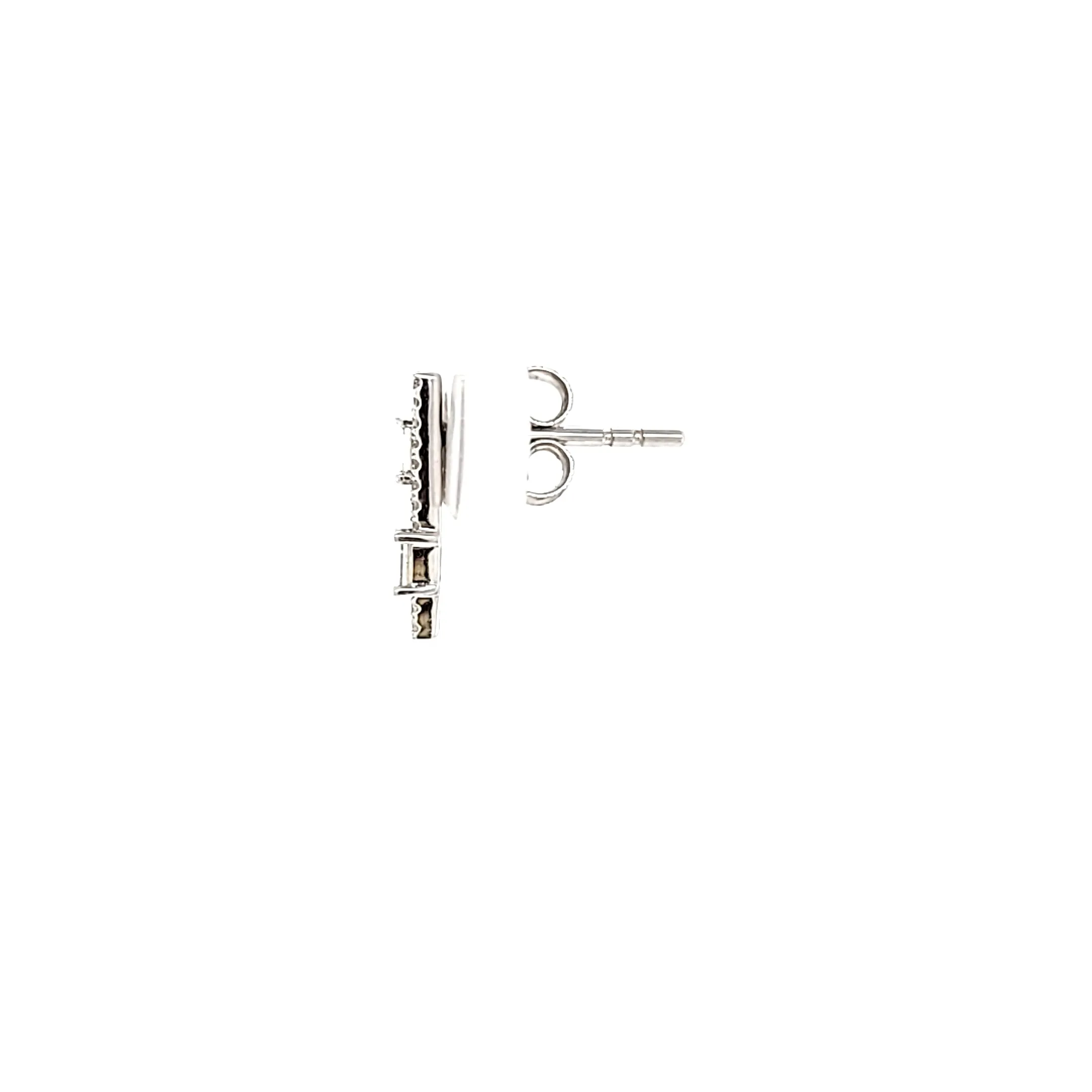 14k White Gold Baguette Double Row Stud Earrings (I5528)