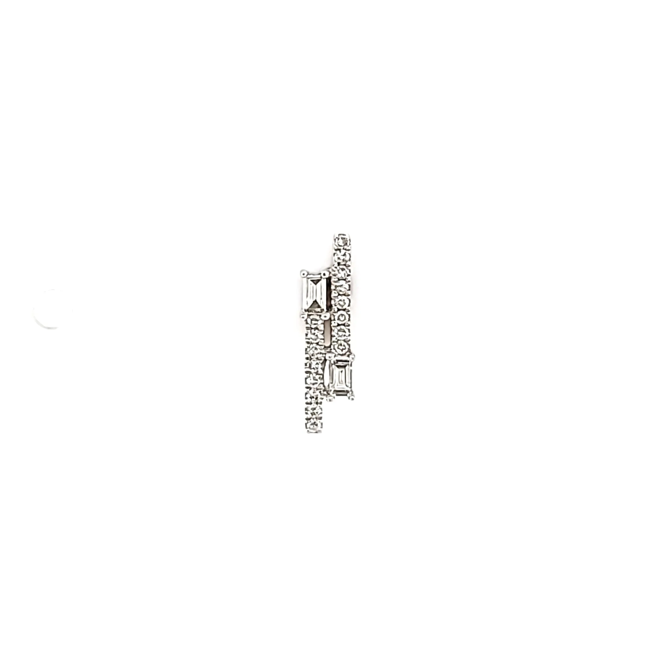 14k White Gold Baguette Double Row Stud Earrings (I5528)