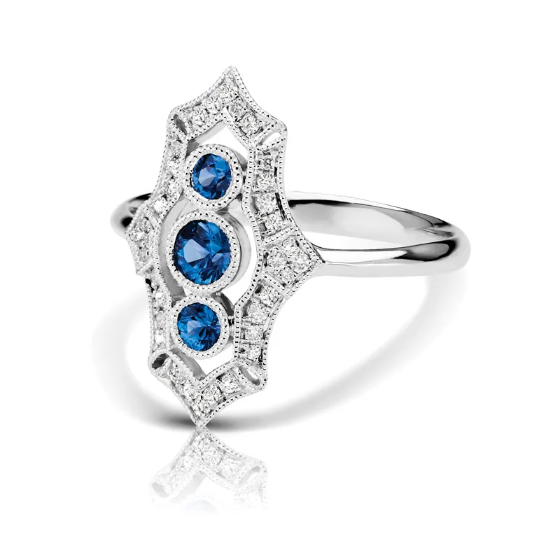 14K White Gold Sapphire Diamond Ring