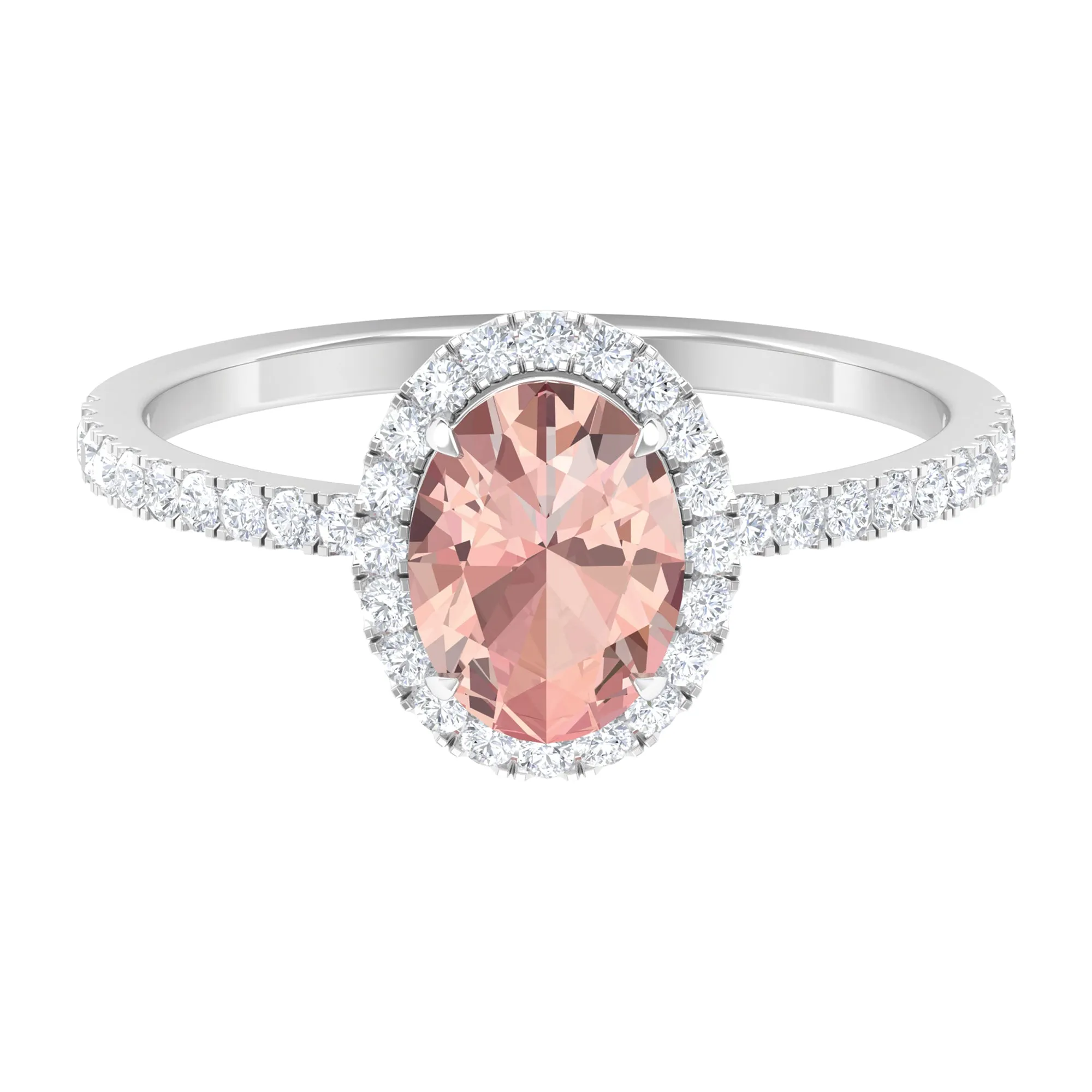 1.50 CT Oval Shape Morganite Ring with Diamond Halo