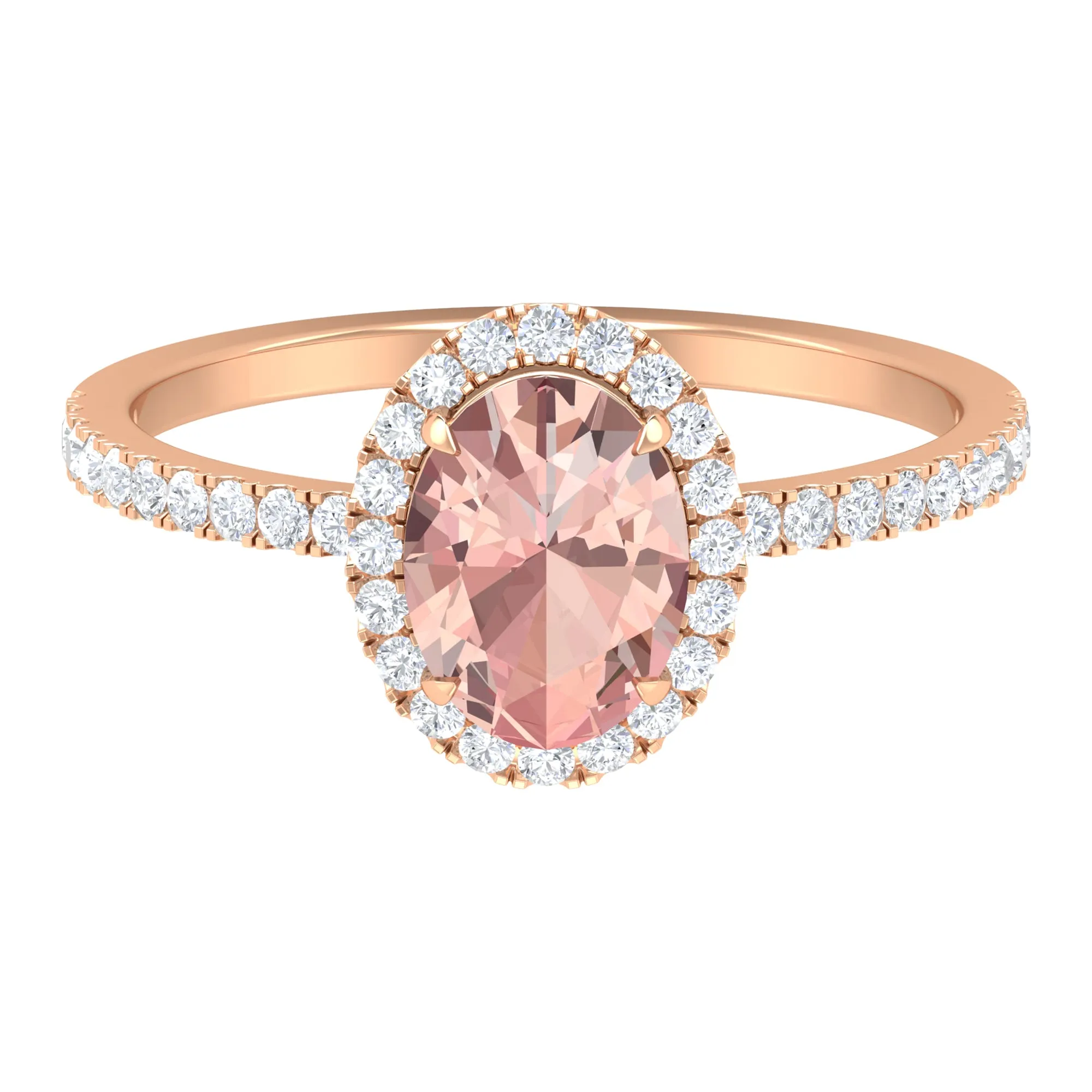 1.50 CT Oval Shape Morganite Ring with Diamond Halo