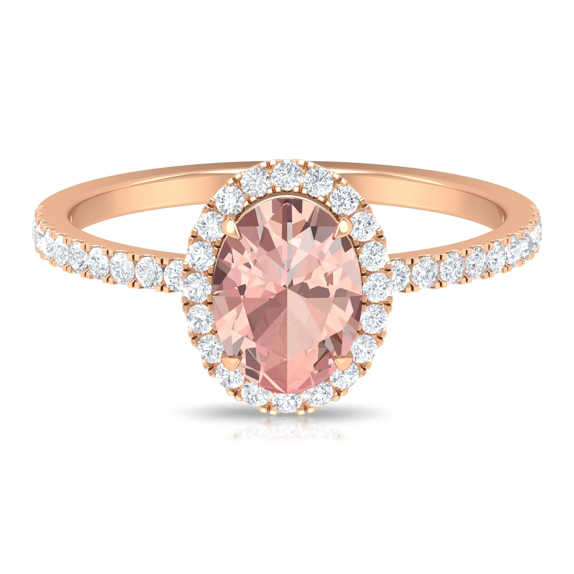 1.50 CT Oval Shape Morganite Ring with Diamond Halo