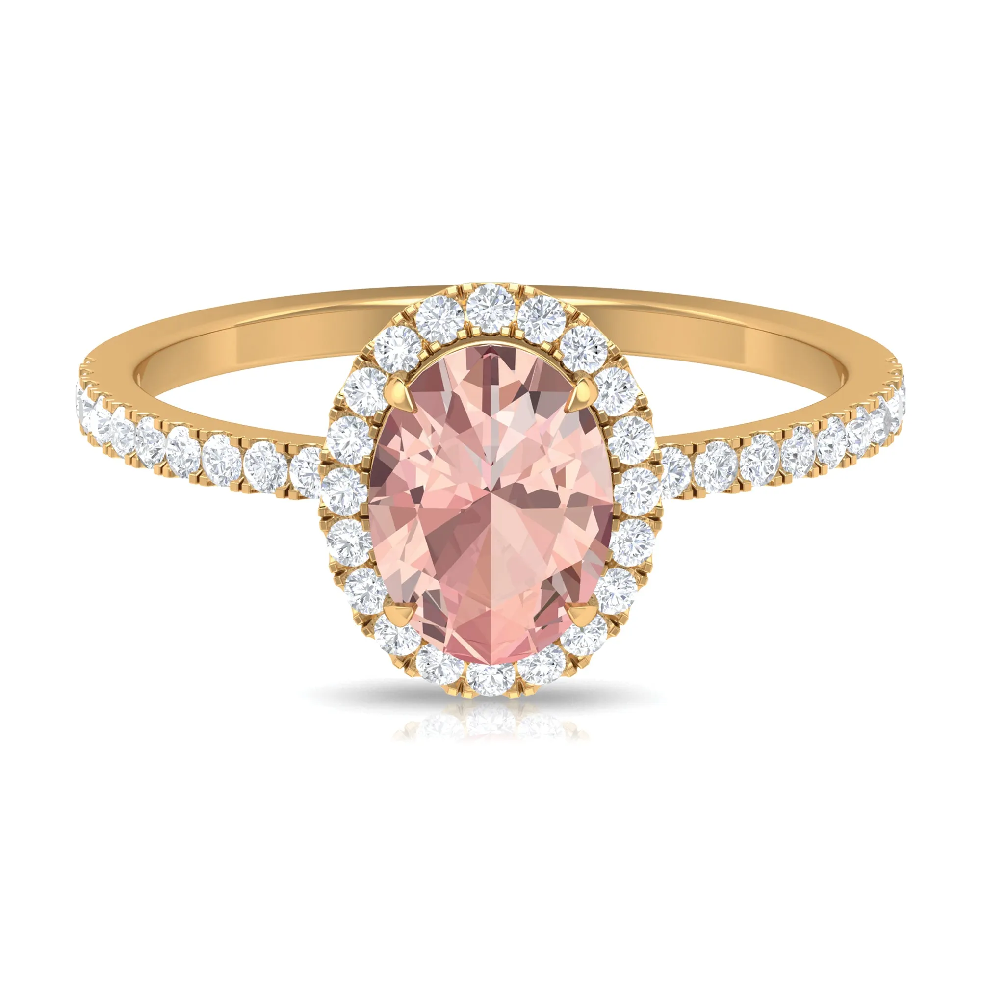 1.50 CT Oval Shape Morganite Ring with Diamond Halo