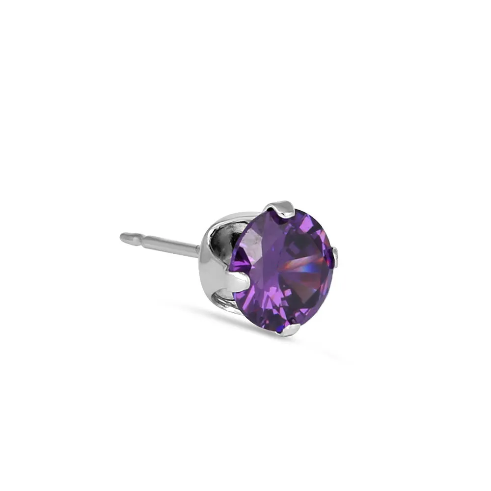 1.5ct Sterling Silver Round Amethyst CZ Stud Earrings 6mm