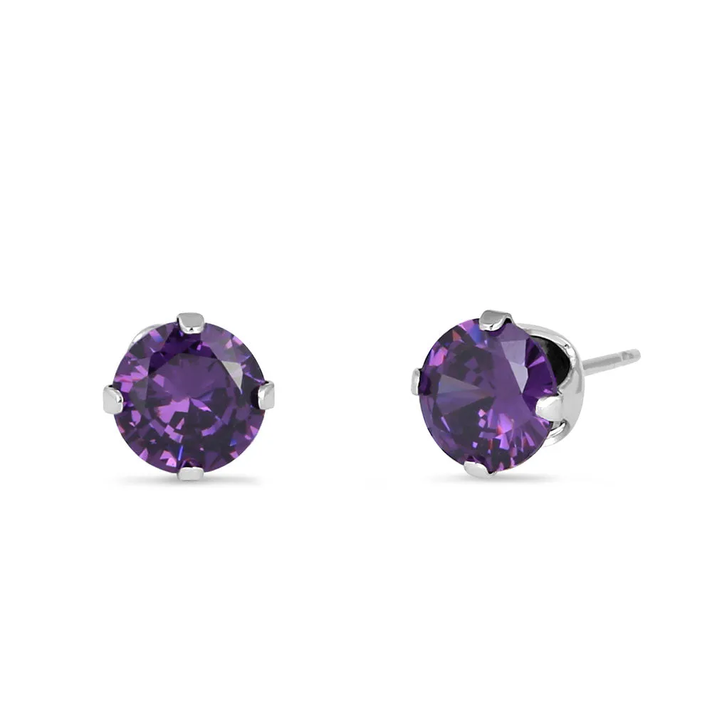 1.5ct Sterling Silver Round Amethyst CZ Stud Earrings 6mm