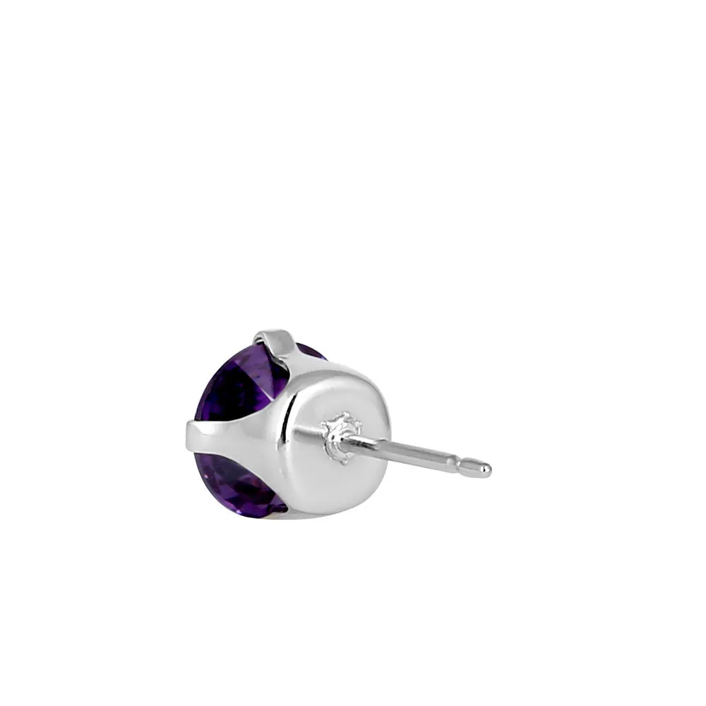 1.5ct Sterling Silver Round Amethyst CZ Stud Earrings 6mm