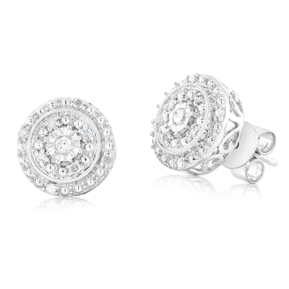 1/6 Carat Diamond Round Stud Earrings in Sterling Silver