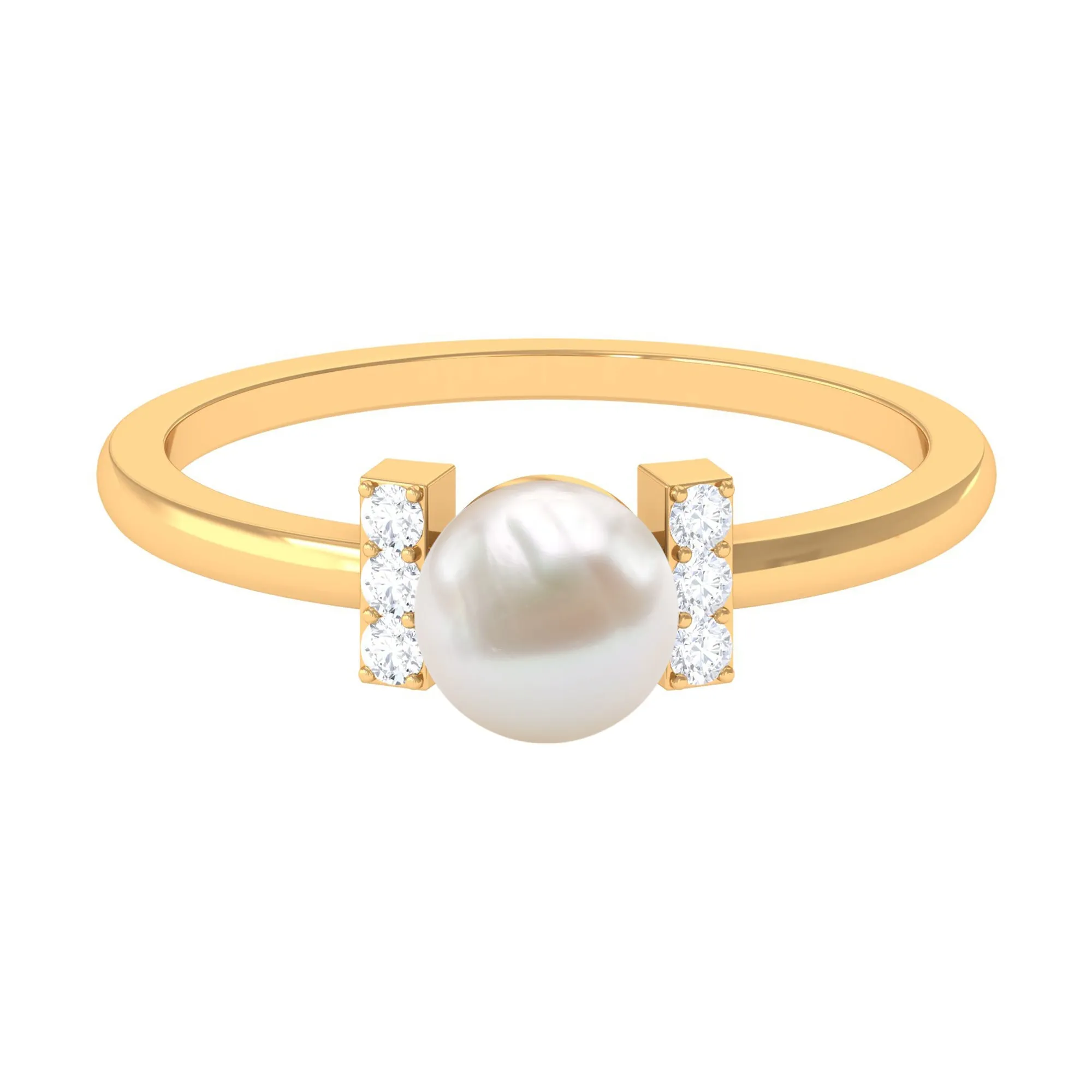 1.75 CT Freshwater Pearl Engagement Ring with Diamond Trio