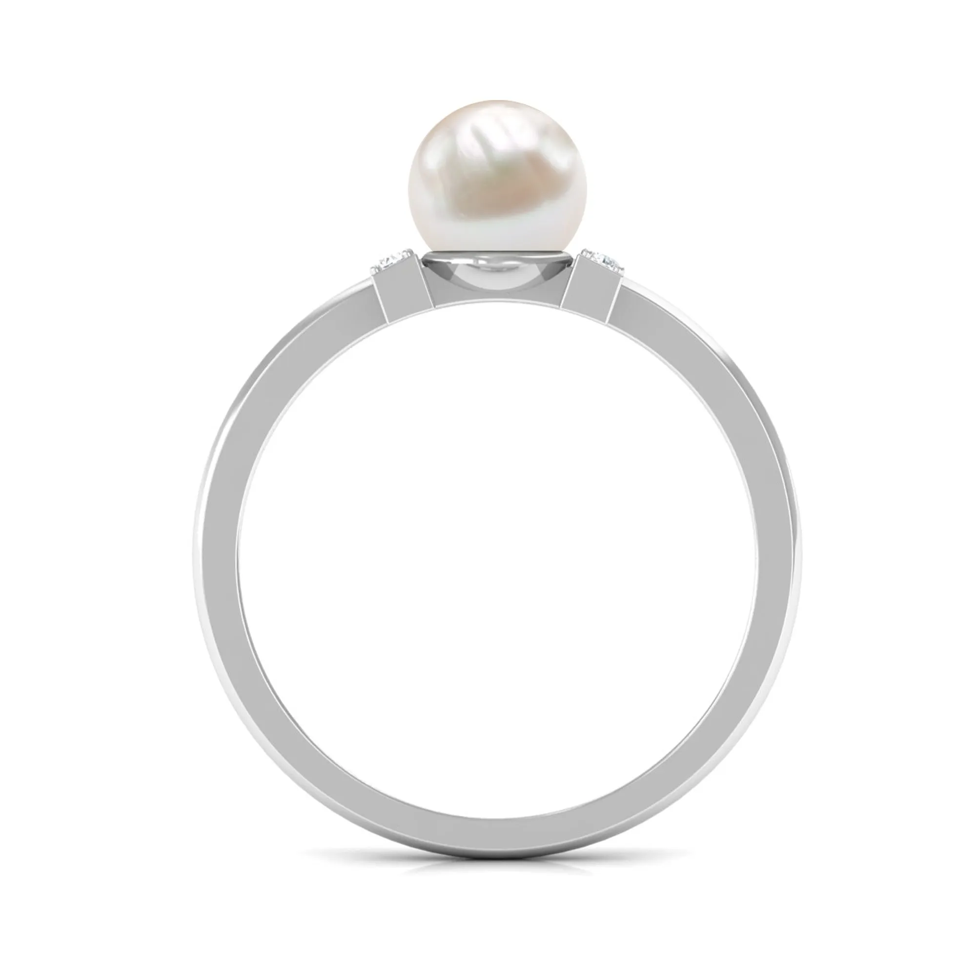 1.75 CT Freshwater Pearl Engagement Ring with Diamond Trio