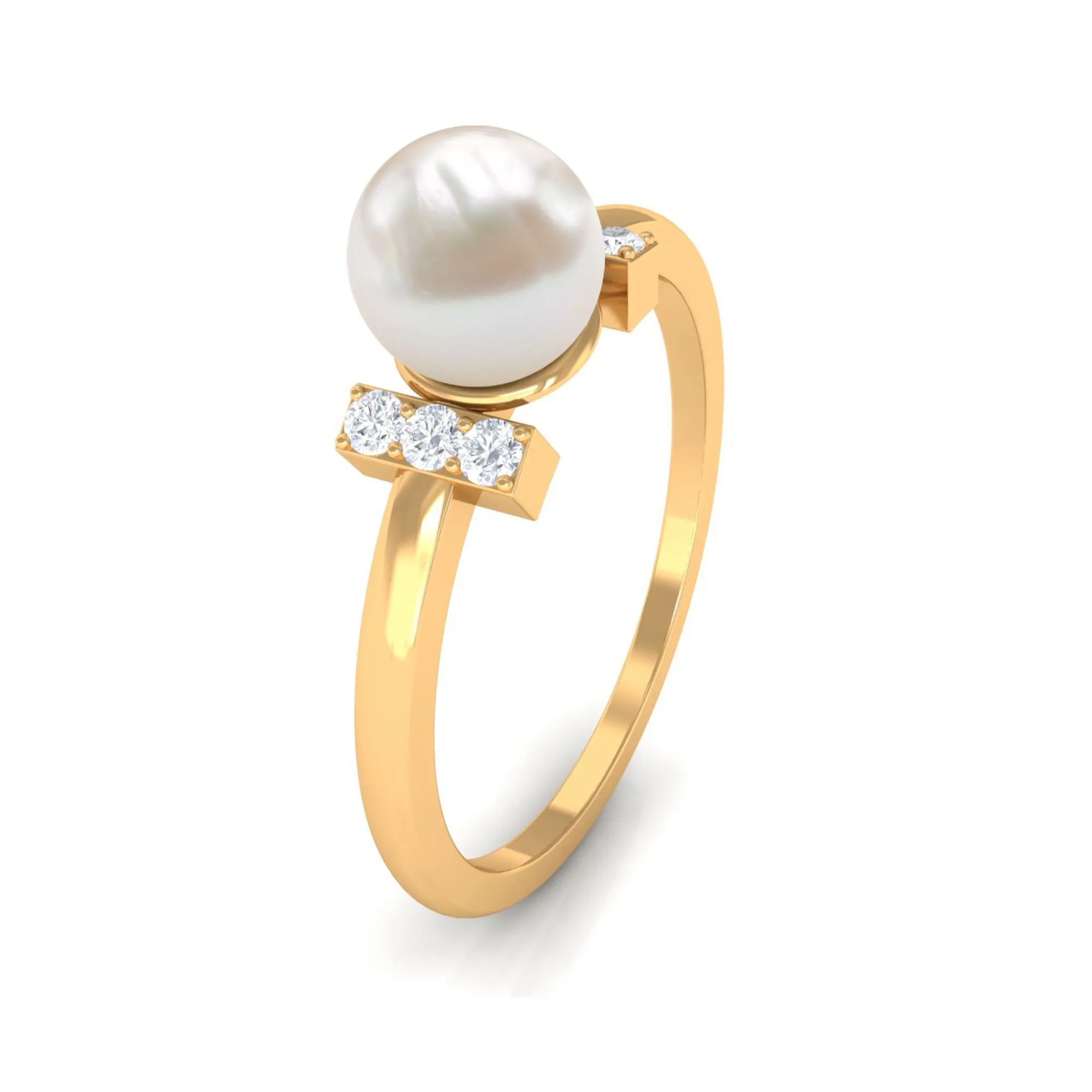 1.75 CT Freshwater Pearl Engagement Ring with Diamond Trio