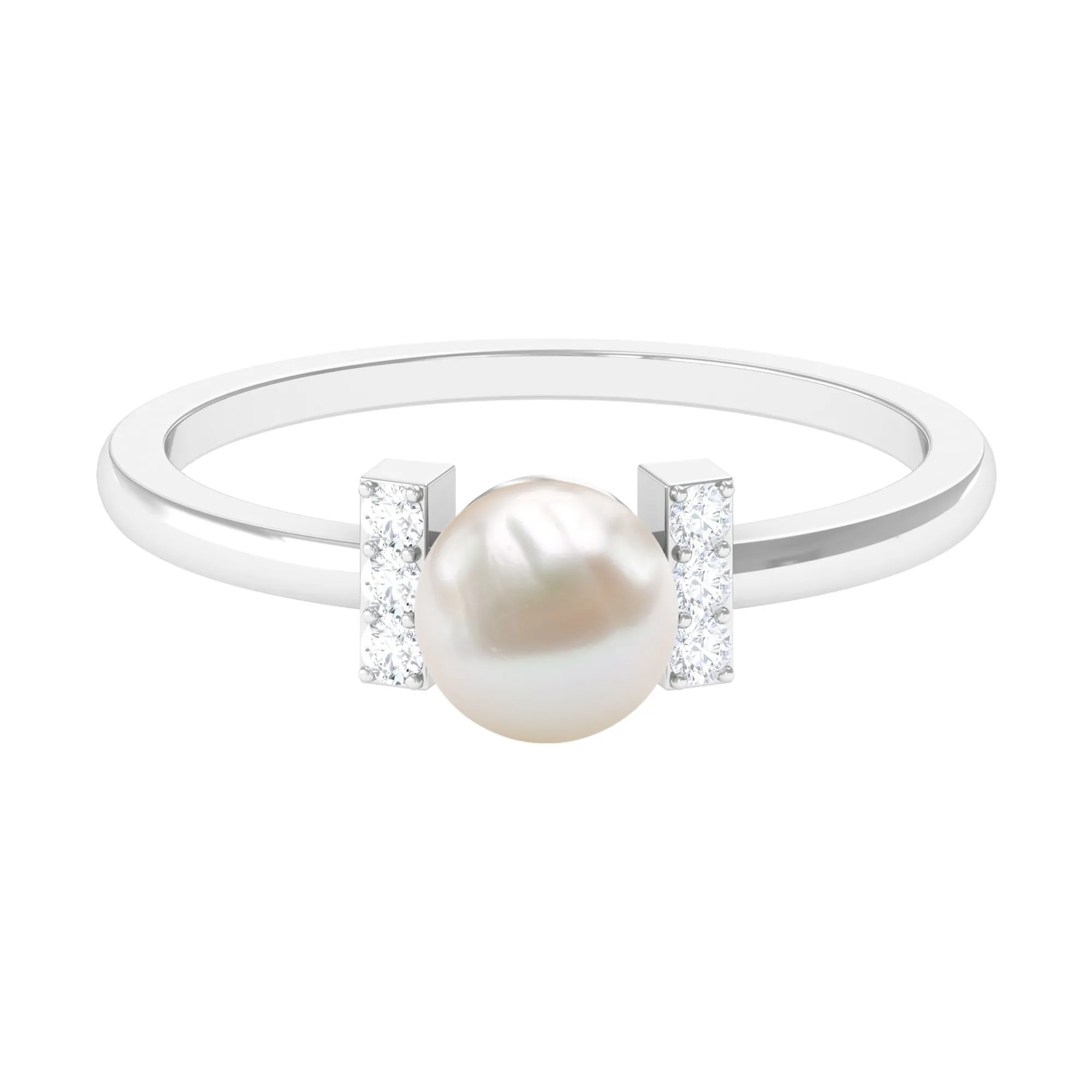 1.75 CT Freshwater Pearl Engagement Ring with Diamond Trio