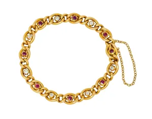 1890s Victorian 1.52 CTW Ruby Diamond 15 Karat Gold Link Bracelet