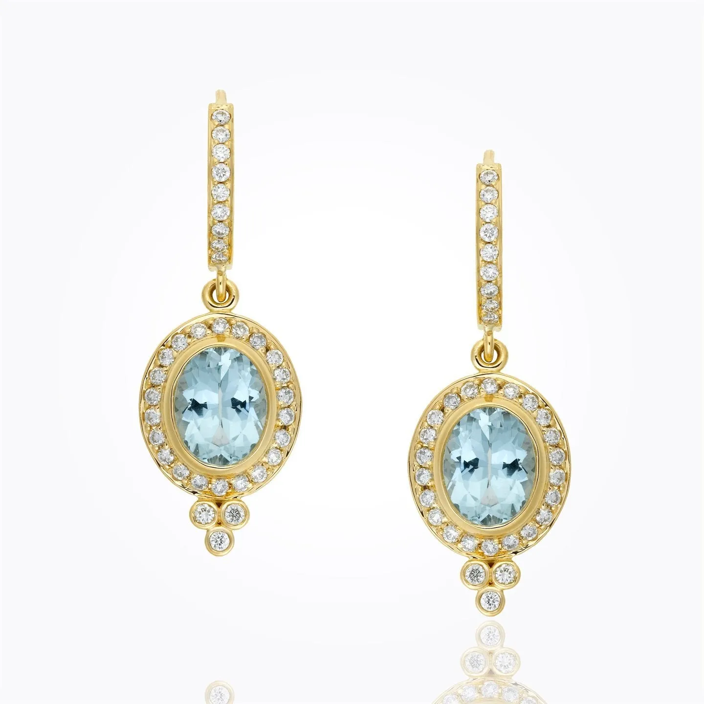 18K Classic pavé Halo Drop Earrings with aquamarine and diamond pavé