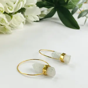 18k Gold Plated Hoops | Raw Moonstone Point