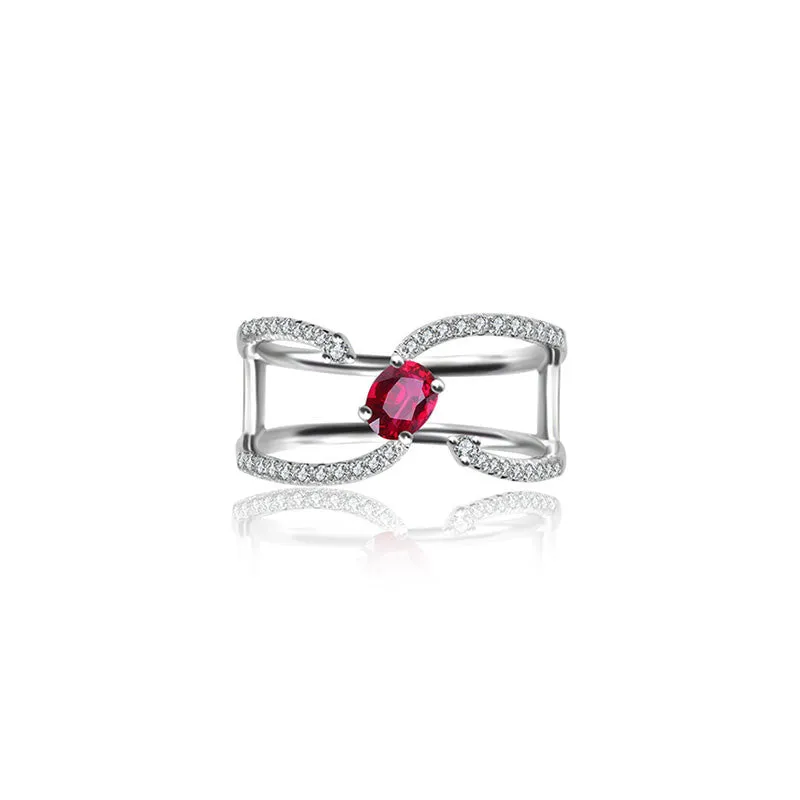 18k Gold Single Ruby Connected Diamond Ring