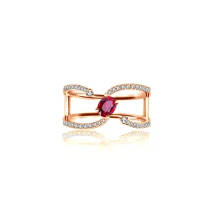 18k Gold Single Ruby Connected Diamond Ring