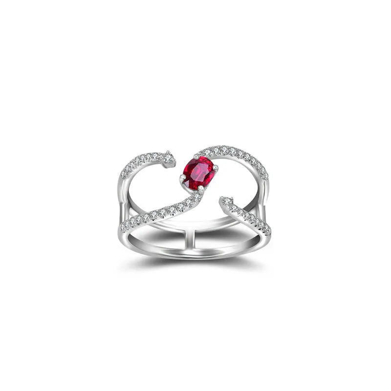 18k Gold Single Ruby Connected Diamond Ring