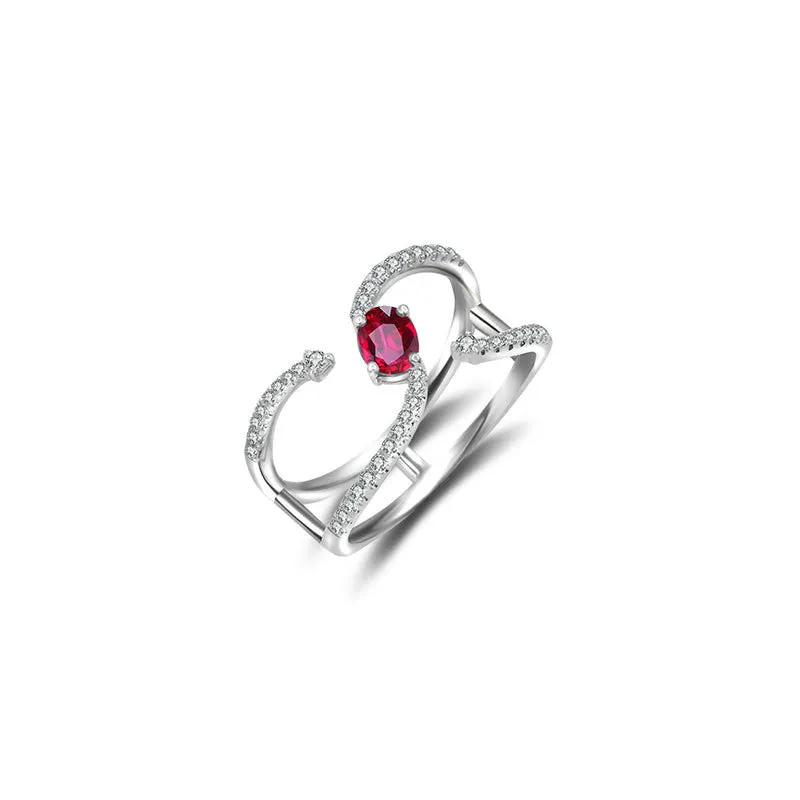 18k Gold Single Ruby Connected Diamond Ring