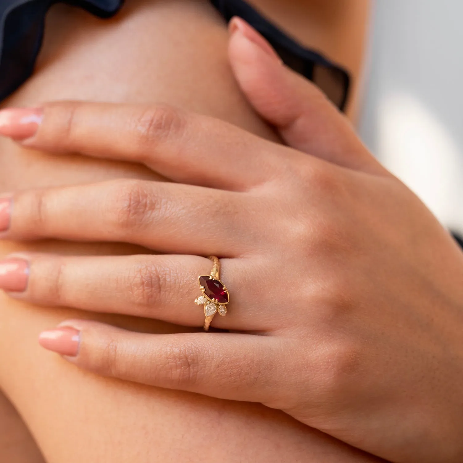 18k Marquise Ruby & Diamond Stargazer Ring