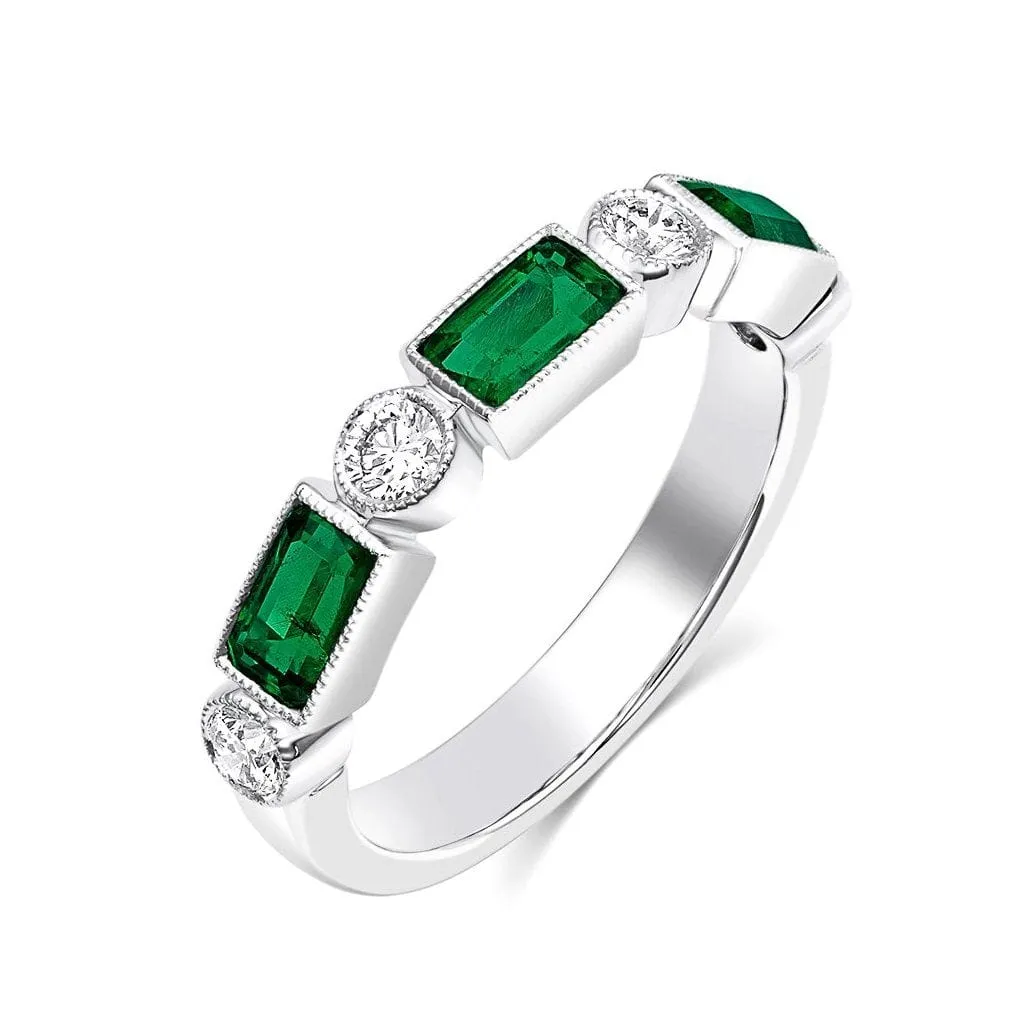 18K White Gold 0.95ctw Emerald and Diamond Half Band