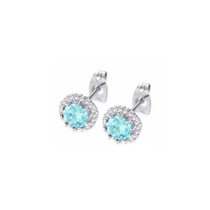 18k White Gold Plated 1 Ct Created Halo Round Aquamarine Stud Earrings