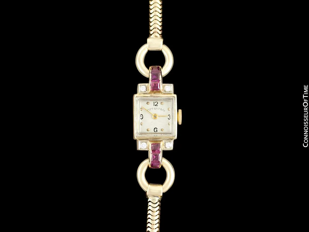 1940's Tiffany & Co. Ladies Vintage Watch - 14K Rose Gold with Diamonds & Rubies